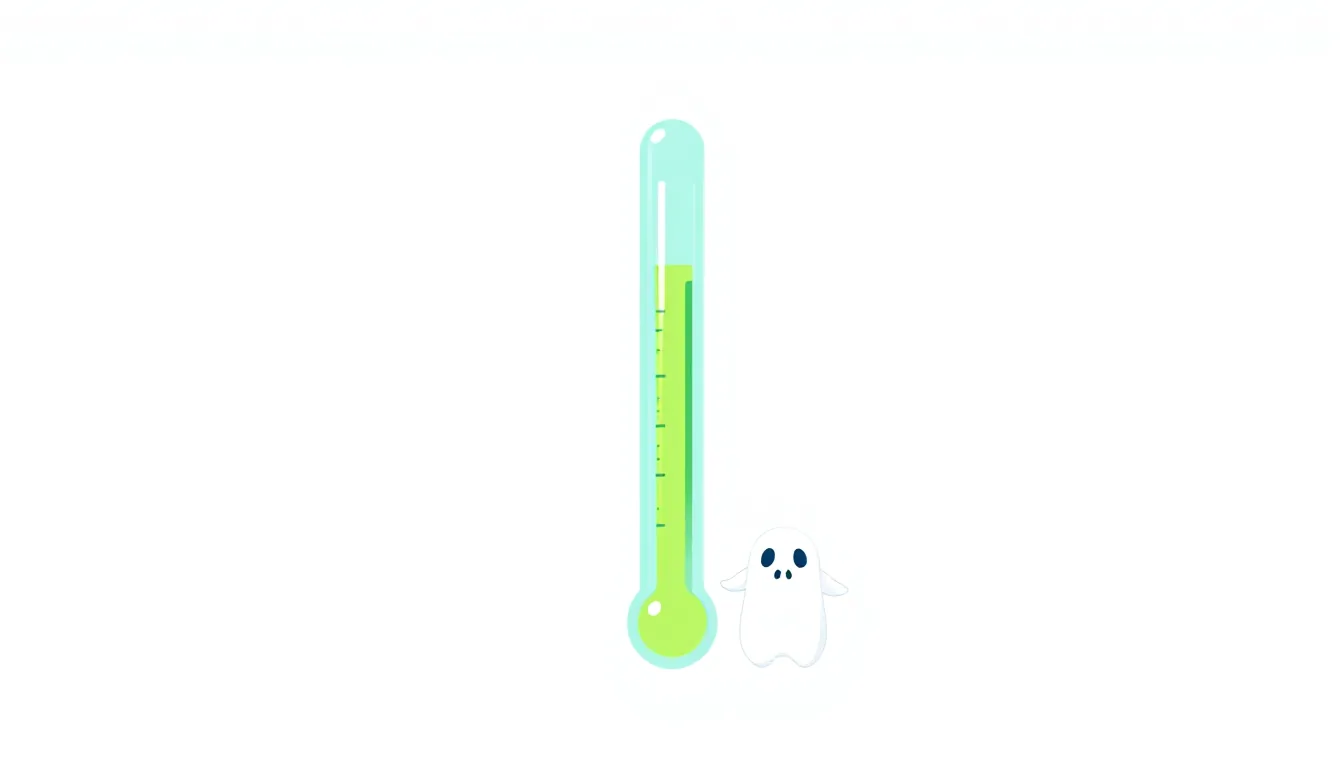 A thermometer next to a small ghost on a white background