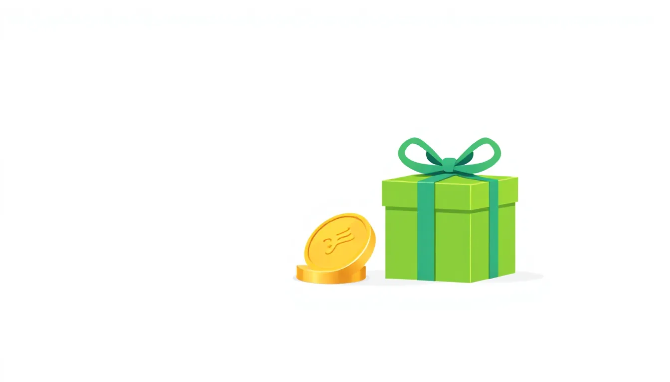 A single coin next to a small gift package