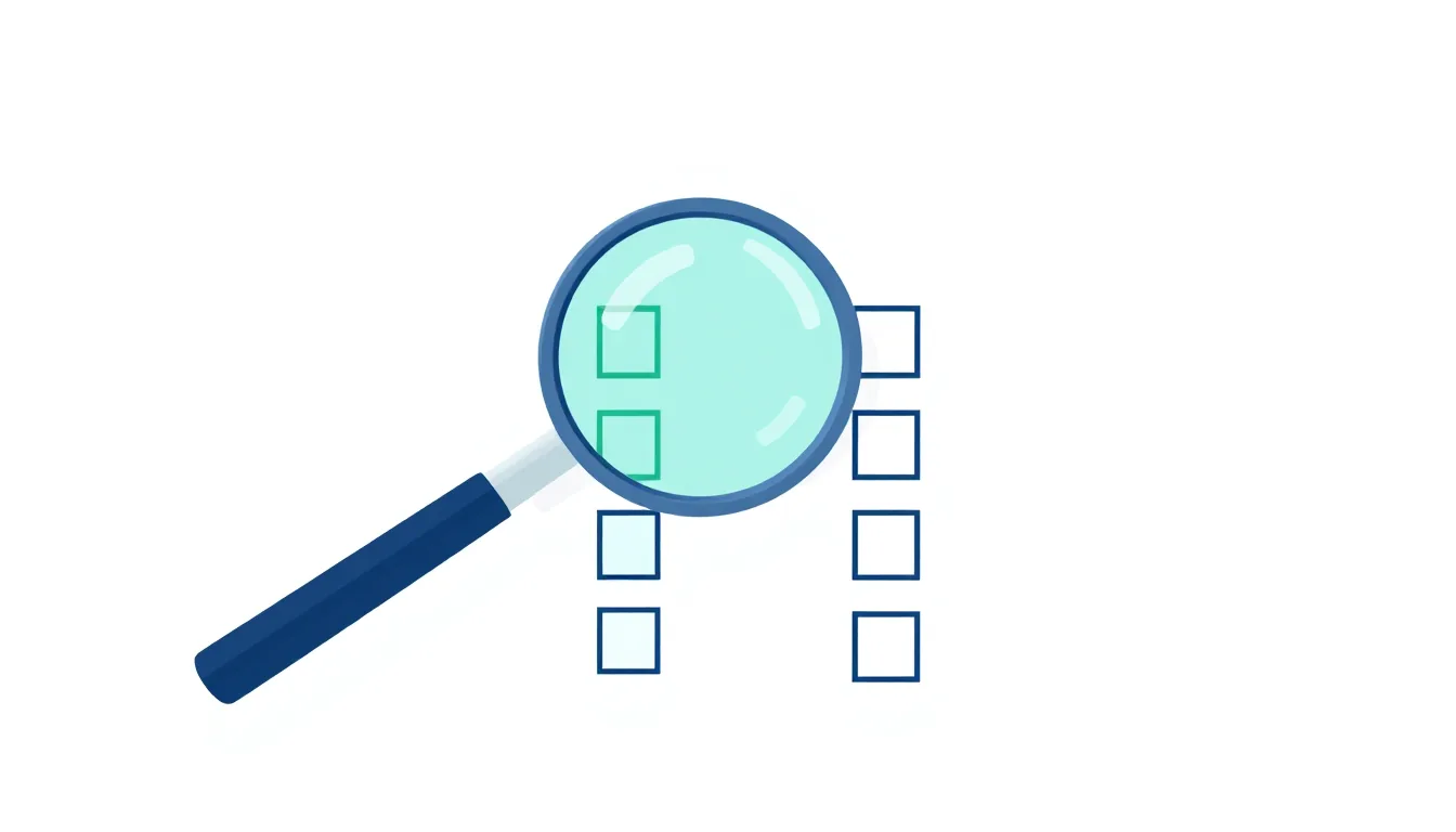A magnifying glass over a blank checklist with checkboxes
